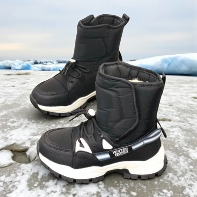 Дутики детские на зиму искусственная кожа с текстилем черные A5116-1 Дутики детские на зиму искусственная кожа с текстилем черные A5116-1