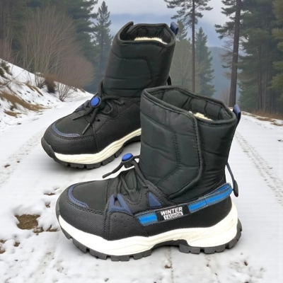 Дутики детские на зиму искусственная кожа с текстилем черные A5116-10 Дутики детские на зиму искусственная кожа с текстилем черные A5116-10