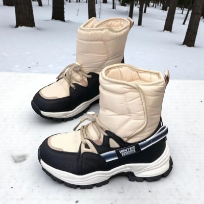 Дутики детские на зиму искусственная кожа с текстилем бежевые A5116-8 Дутики детские на зиму искусственная кожа с текстилем бежевые A5116-8