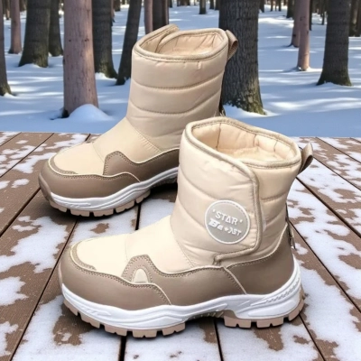 Дутики детские на зиму искусственная кожа с текстилем бежевые A5115-11 Дутики детские на зиму искусственная кожа с текстилем бежевые A5115-11