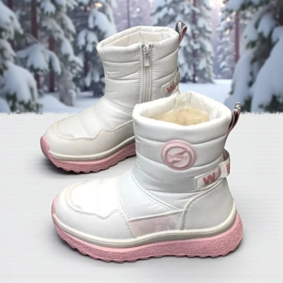 Дутики детские на зиму искусственная кожа с текстилем белые A5113-19 Дутики детские на зиму искусственная кожа с текстилем белые A5113-19