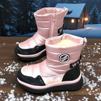 Дутики детские на зиму искусственная кожа с текстилем розовые A5113-13 Дутики детские на зиму искусственная кожа с текстилем розовые A5113-13