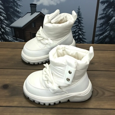 Дутики детские на зиму искусственная кожа с текстилем белые C6062-18 Дутики детские на зиму искусственная кожа с текстилем белые C6062-18