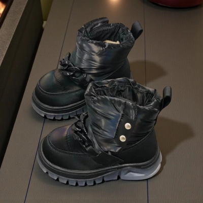 Дутики детские на зиму искусственная кожа с текстилем черные C6062-21 Дутики детские на зиму искусственная кожа с текстилем черные C6062-21