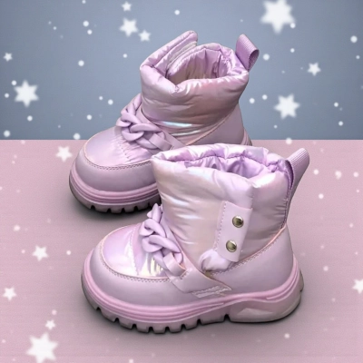 Дутики детские на зиму искусственная кожа с текстилем сиреневые C6062-19 Дутики детские на зиму искусственная кожа с текстилем сиреневые C6062-19