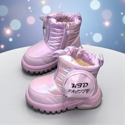 Дутики детские на зиму искусственная кожа с текстилем сиреневые C6063-19 Дутики детские на зиму искусственная кожа с текстилем сиреневые C6063-19