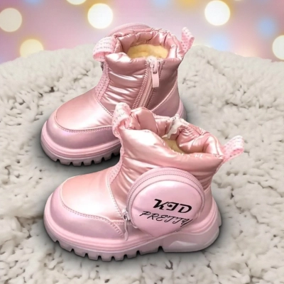 Дутики детские на зиму искусственная кожа с текстилем розовые C6063-13 Дутики детские на зиму искусственная кожа с текстилем розовые C6063-13