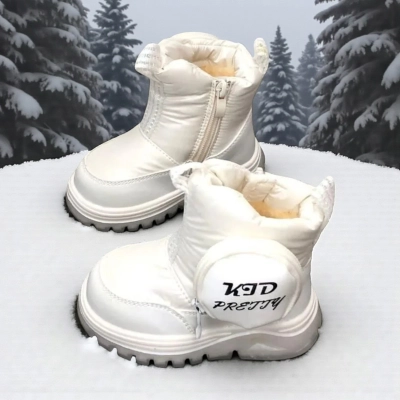 Дутики детские на зиму искусственная кожа с текстилем белые C6063-18 Дутики детские на зиму искусственная кожа с текстилем белые C6063-18