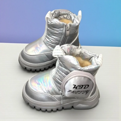 Дутики детские на зиму искусственная кожа с текстилем серебристые C6063-28 Дутики детские на зиму искусственная кожа с текстилем серебристые C6063-28