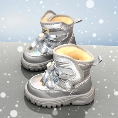 Дутики детские на зиму искусственная кожа с текстилем серебристые C6061-28 Дутики детские на зиму искусственная кожа с текстилем серебристые C6061-28