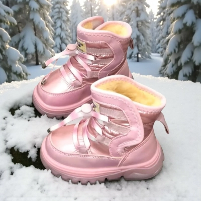 Дутики детские на зиму искусственная кожа с текстилем розовые C6061-13 Дутики детские на зиму искусственная кожа с текстилем розовые C6061-13