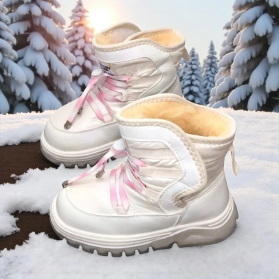 Дутики детские на зиму искусственная кожа с текстилем бежевые B6061-18 Дутики детские на зиму искусственная кожа с текстилем бежевые B6061-18