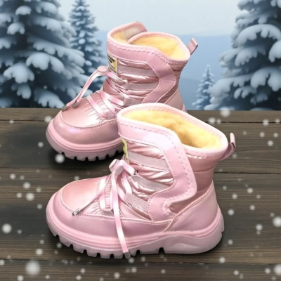 Дутики детские на зиму искусственная кожа с текстилем розовые B6061-13 Дутики детские на зиму искусственная кожа с текстилем розовые B6061-13