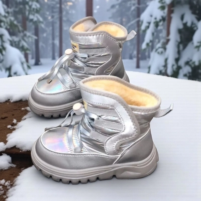 Дутики детские на зиму искусственная кожа с текстилем серебристые B6061-28 Дутики детские на зиму искусственная кожа с текстилем серебристые B6061-28