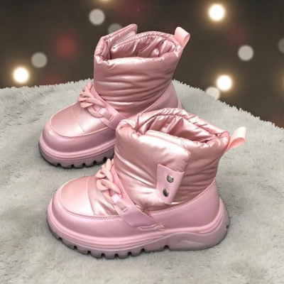 Дутики детские на зиму искусственная кожа с текстилем розовые B6062-13 Дутики детские на зиму искусственная кожа с текстилем розовые B6062-13