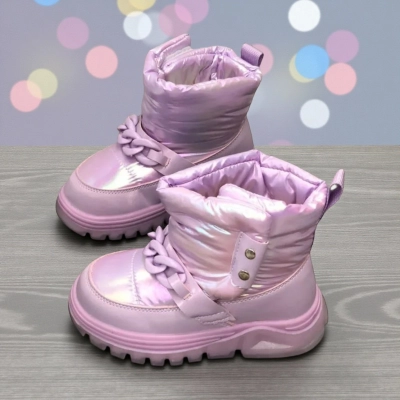 Дутики детские на зиму искусственная кожа с текстилем сиреневые B6062-19 Дутики детские на зиму искусственная кожа с текстилем сиреневые B6062-19