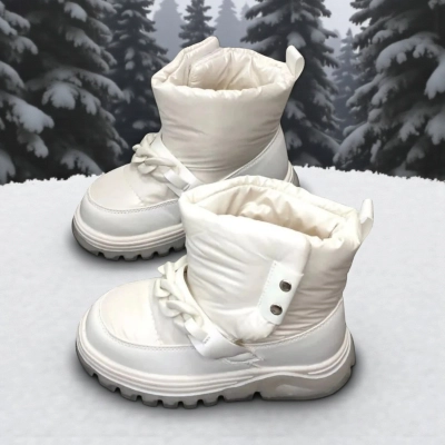 Дутики детские на зиму искусственная кожа с текстилем белые B6062-18 Дутики детские на зиму искусственная кожа с текстилем белые B6062-18