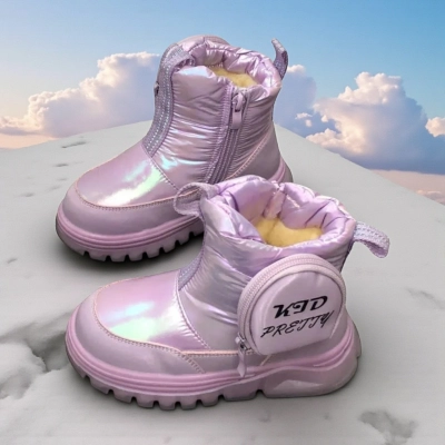 Дутики детские на зиму искусственная кожа с текстилем сиреневые B6063-19 Дутики детские на зиму искусственная кожа с текстилем сиреневые B6063-19