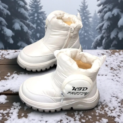 Дутики детские на зиму искусственная кожа с текстилем белые B6063-18 Дутики детские на зиму искусственная кожа с текстилем белые B6063-18