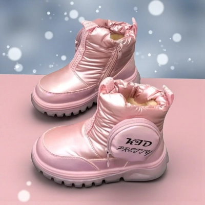 Дутики детские на зиму искусственная кожа с текстилем розовые B6063-13 Дутики детские на зиму искусственная кожа с текстилем розовые B6063-13