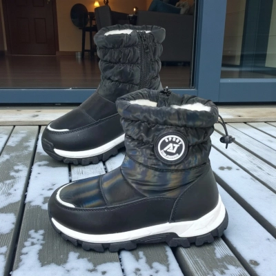 Дутики детские на зиму искусственная кожа с текстилем черные A5557-1 Дутики детские на зиму искусственная кожа с текстилем черные A5557-1