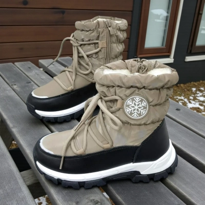 Дутики детские на зиму искусственная кожа с текстилем капучино A5552-11 Дутики детские на зиму искусственная кожа с текстилем капучино A5552-11