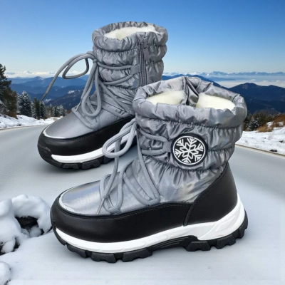 Дутики детские на зиму искусственная кожа с текстилем серые A5552-15 Дутики детские на зиму искусственная кожа с текстилем серые A5552-15