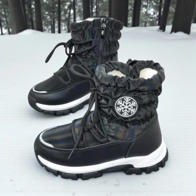 Дутики детские на зиму искусственная кожа с текстилем черные A5552-1 Дутики детские на зиму искусственная кожа с текстилем черные A5552-1