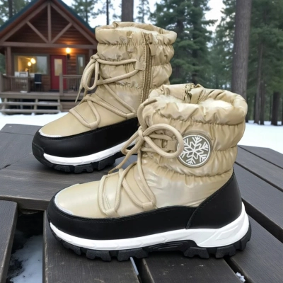 Дутики детские на зиму искусственная кожа с текстилем бежевые A5552-10 Дутики детские на зиму искусственная кожа с текстилем бежевые A5552-10