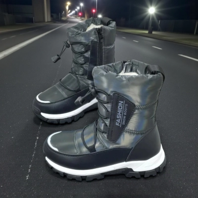 Дутики детские на зиму искусственная кожа с текстилем графитовые A5559-15 Дутики детские на зиму искусственная кожа с текстилем графитовые A5559-15