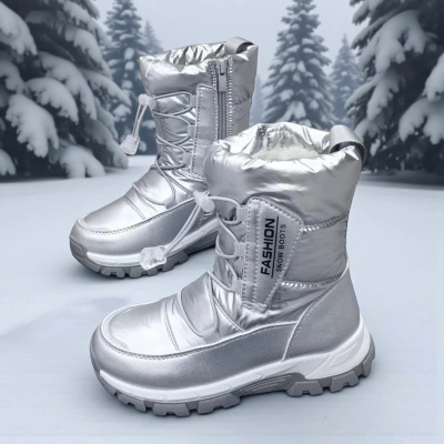 Дутики детские на зиму искусственная кожа с текстилем серебристые A5559-35 Дутики детские на зиму искусственная кожа с текстилем серебристые A5559-35