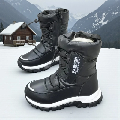 Дутики детские на зиму искусственная кожа с текстилем черные A5559-1 Дутики детские на зиму искусственная кожа с текстилем черные A5559-1