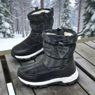 Дутики детские на зиму искусственная кожа с текстилем черные A5556-1 Дутики детские на зиму искусственная кожа с текстилем черные A5556-1