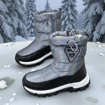 Дутики детские на зиму искусственная кожа с текстилем серые A5556-15 Дутики детские на зиму искусственная кожа с текстилем серые A5556-15