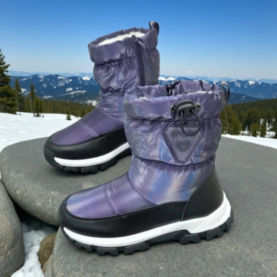 Дутики детские на зиму искусственная кожа с текстилем сиреневые A5556-19 Дутики детские на зиму искусственная кожа с текстилем сиреневые A5556-19