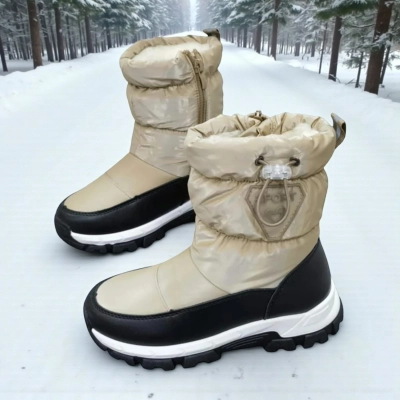 Дутики детские на зиму искусственная кожа с текстилем бежевые A5556-10 Дутики детские на зиму искусственная кожа с текстилем бежевые A5556-10