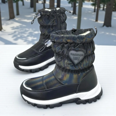 Дутики детские на зиму искусственная кожа с текстилем черные A5553-1 Дутики детские на зиму искусственная кожа с текстилем черные A5553-1