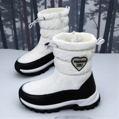 Дутики детские на зиму искусственная кожа с текстилем белые A5553-18 Дутики детские на зиму искусственная кожа с текстилем белые A5553-18