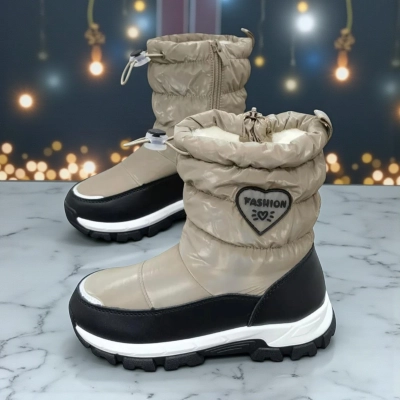 Дутики детские на зиму искусственная кожа с текстилем капучино A5553-11 Дутики детские на зиму искусственная кожа с текстилем капучино A5553-11