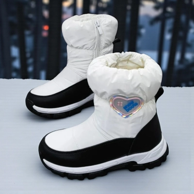 Дутики детские на зиму искусственная кожа с текстилем белые A5558-18 Дутики детские на зиму искусственная кожа с текстилем белые A5558-18