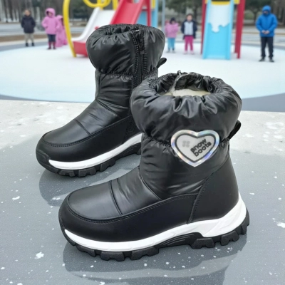 Дутики детские на зиму искусственная кожа с текстилем черные A5558-1 Дутики детские на зиму искусственная кожа с текстилем черные A5558-1