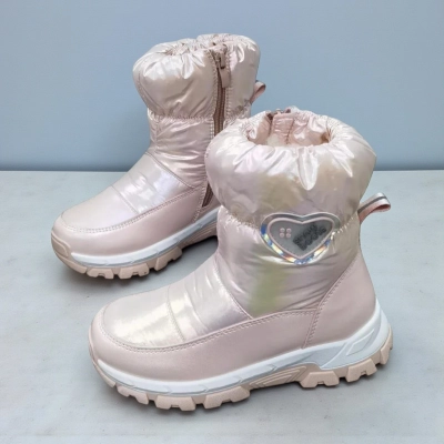 Дутики детские на зиму искусственная кожа с текстилем пудровые A5558-28 Дутики детские на зиму искусственная кожа с текстилем пудровые A5558-28