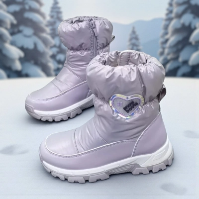 Дутики детские на зиму искусственная кожа с текстилем сиреневые A5558-19 Дутики детские на зиму искусственная кожа с текстилем сиреневые A5558-19