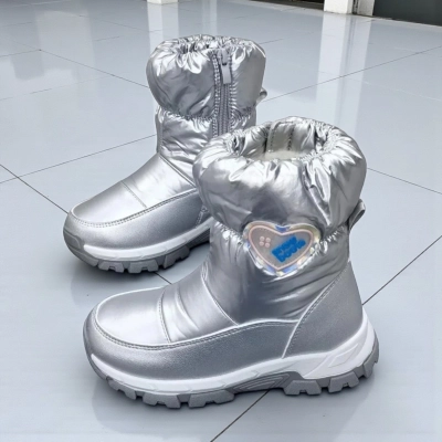 Дутики детские на зиму искусственная кожа с текстилем серебристые A5558-35 Дутики детские на зиму искусственная кожа с текстилем серебристые A5558-35