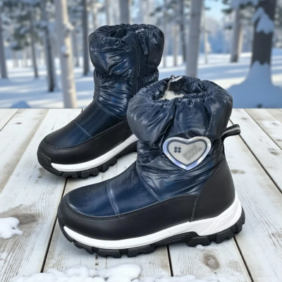 Дутики детские на зиму искусственная кожа с текстилем синие A5558-29 Дутики детские на зиму искусственная кожа с текстилем синие A5558-29