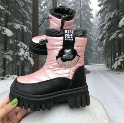 Дутики детские на зиму искусственная кожа с текстилем розовые B5012-13 Дутики детские на зиму искусственная кожа с текстилем розовые B5012-13