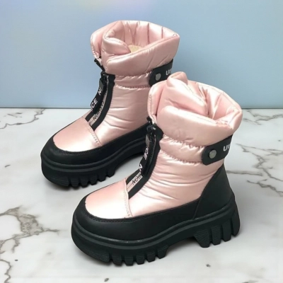 Дутики детские на зиму искусственная кожа с текстилем розовые B5009-13 Дутики детские на зиму искусственная кожа с текстилем розовые B5009-13