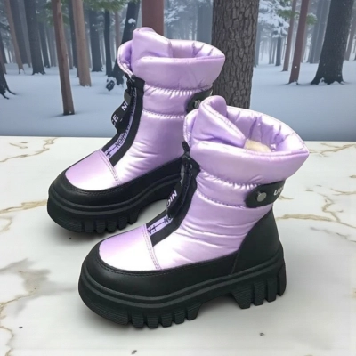 Дутики детские на зиму искусственная кожа с текстилем сиреневые B5009-17 Дутики детские на зиму искусственная кожа с текстилем сиреневые B5009-17