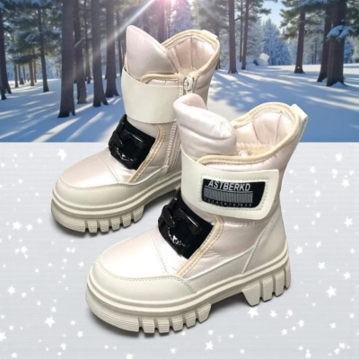 Дутики детские на зиму искусственная кожа с текстилем бежевые B5007-20 Дутики детские на зиму искусственная кожа с текстилем бежевые B5007-20