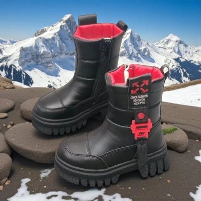 Дутики детские на зиму искусственная кожа с текстилем черные B5006-5 Дутики детские на зиму искусственная кожа с текстилем черные B5006-5